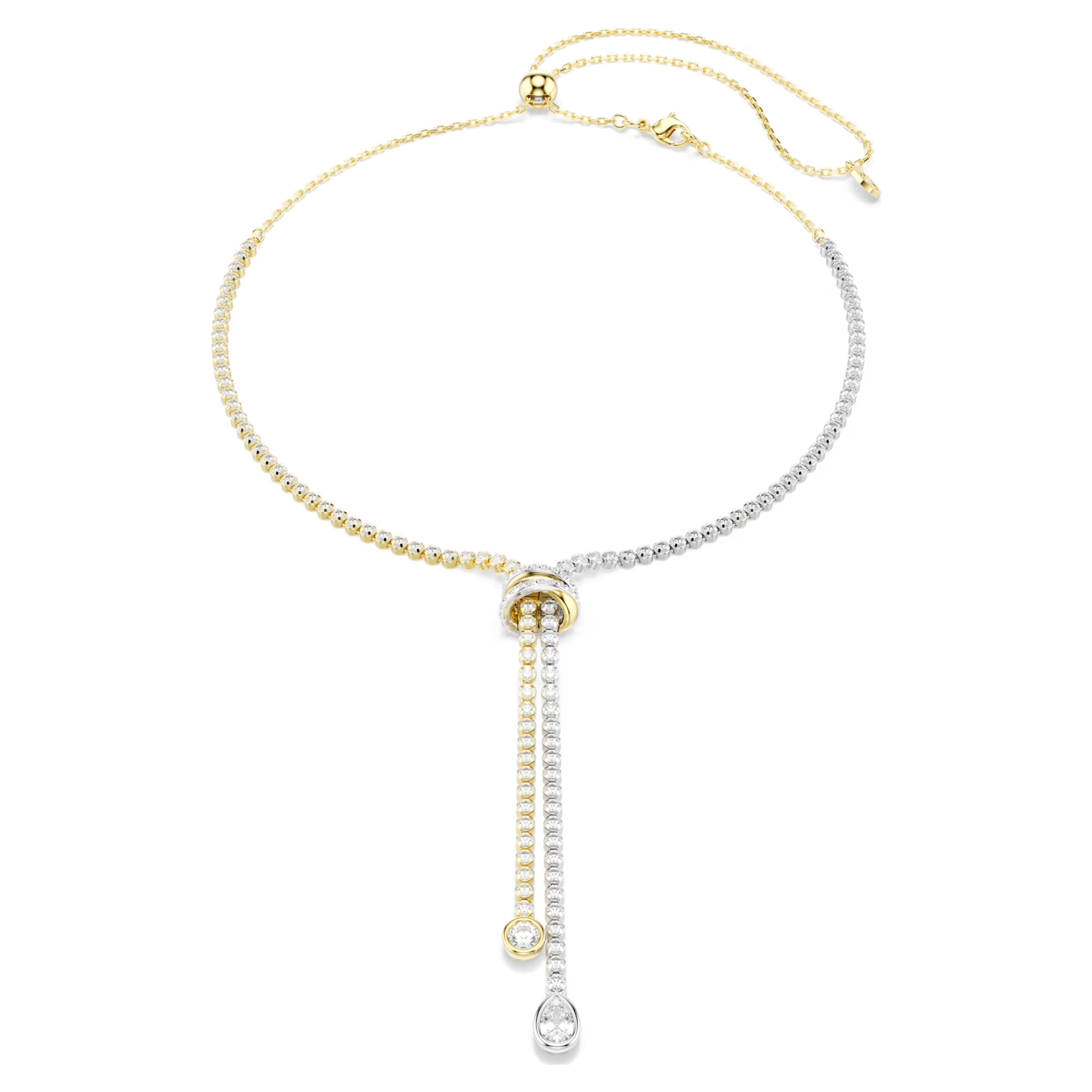 Collana a Y Hyperbola Taglio Round, Nodo, Bianco, Mix di finiture
