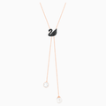 COLLANA A Y SWAROVSKI ICONIC SWAN, NERO, PLACCATO ORO ROSA