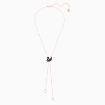 COLLANA A Y SWAROVSKI ICONIC SWAN, NERO, PLACCATO ORO ROSA