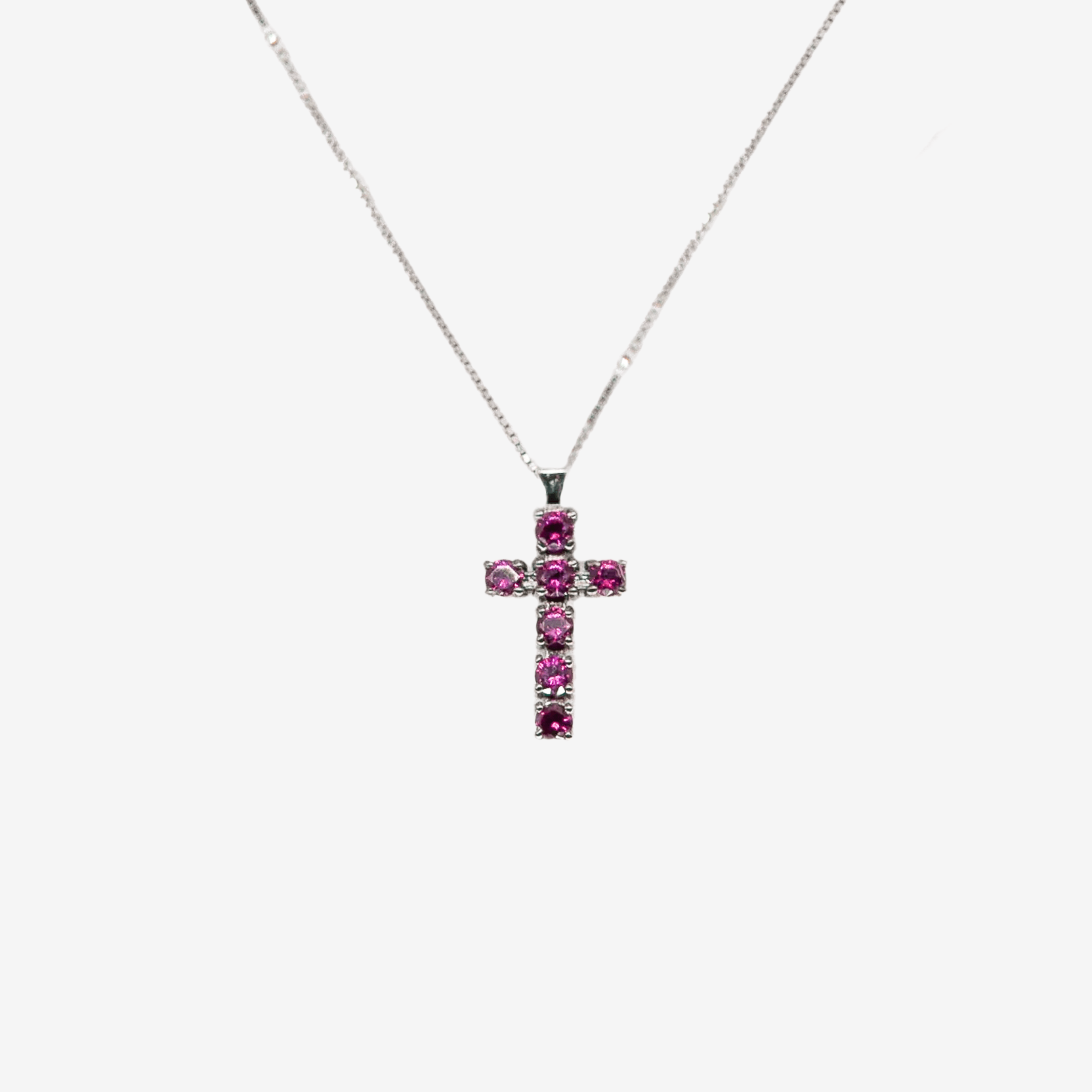 Collana con Croce in Oro Bianco e Rubini