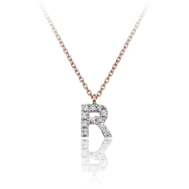 Collana con pendente lettera in oro e diamanti LETTERA R