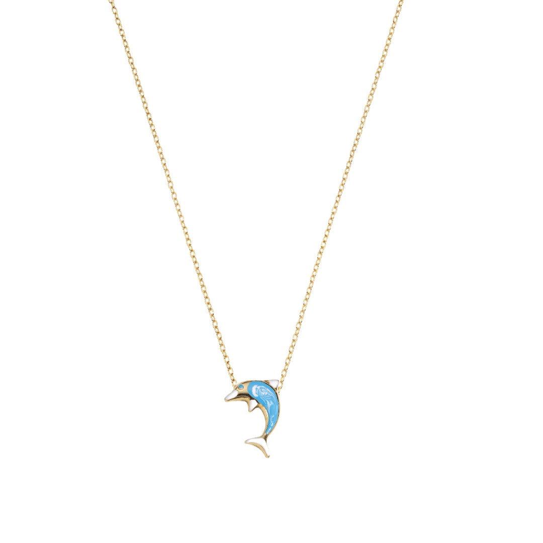 Collana Delfino Orsetto blu smaltato targhetta