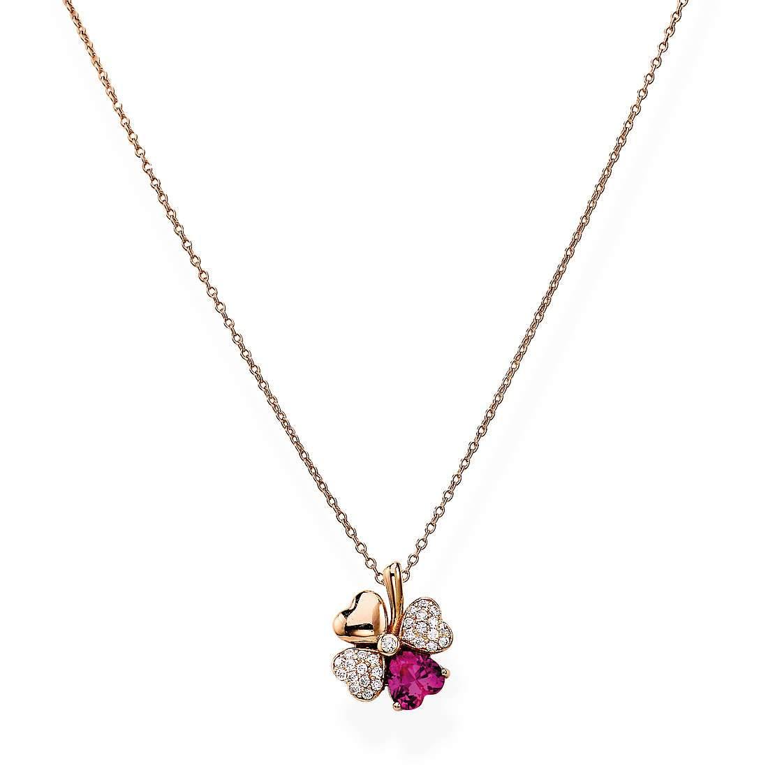 COLLANA QUADRICUORE ROSE' E ZIRCONI BIANCHI E RUBINO
