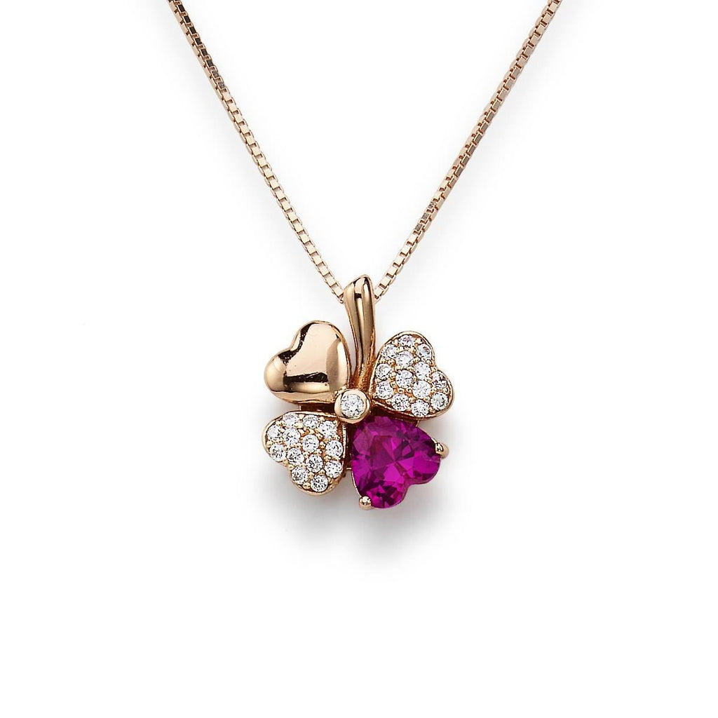 COLLANA QUADRICUORE ROSE' E ZIRCONI BIANCHI E RUBINO