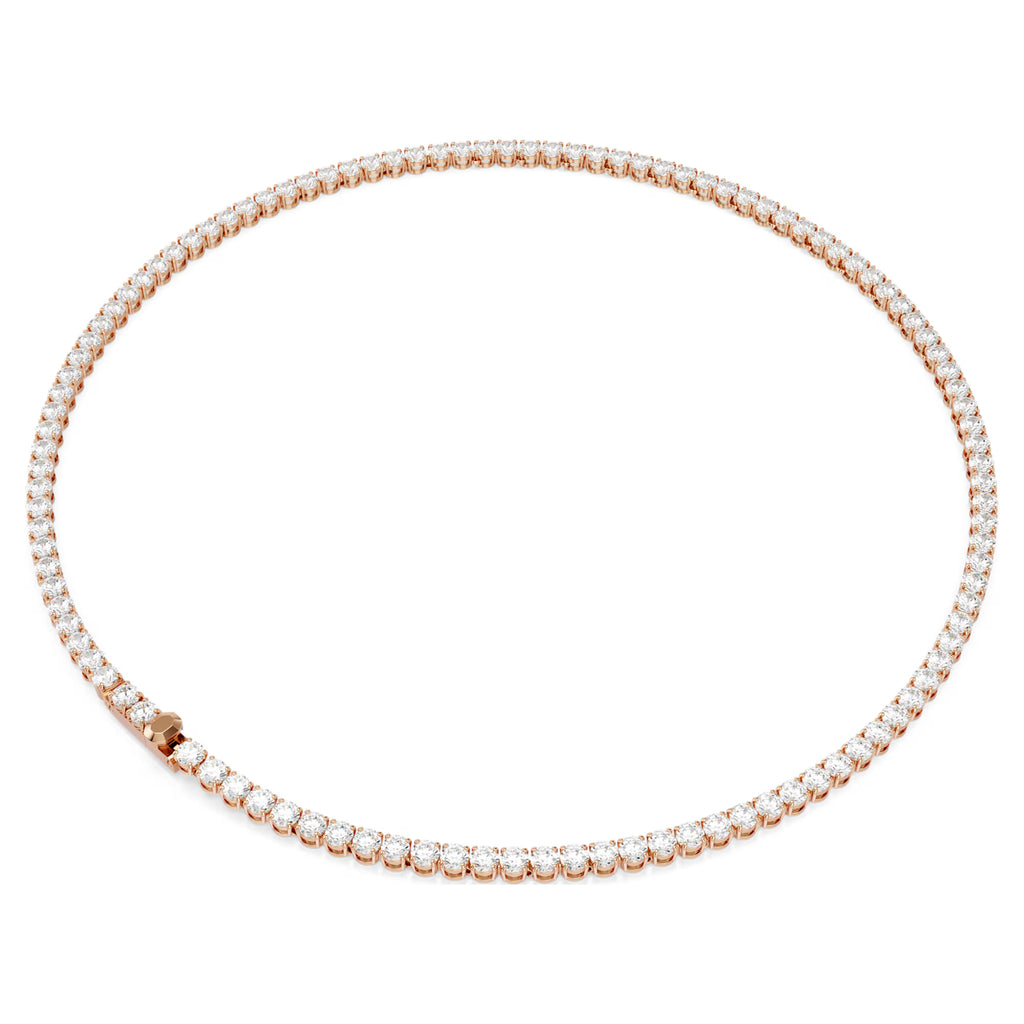 Collana Tennis Matrix Taglio Round, Bianca, Finitura oro rosa 18K