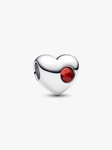 Cuore con Pietra Rossa Scuro Gennaio da incidere Argento Sterling 925 - CHARM