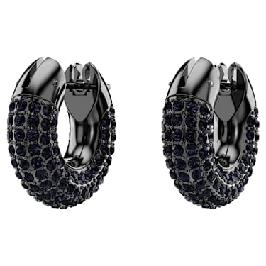 Orecchini a cerchio Dextera Swarovski- Piccoli Neri Placcato rutenio. - ORECCHINI