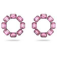 Orecchini a cerchio Millenia Cerchio, Taglio ottagonale, Rosa, Placcato rodio