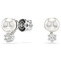 Orecchini a lobo Matrix Crystal Pearl, Taglio Round, Bianchi, Placcato rodio