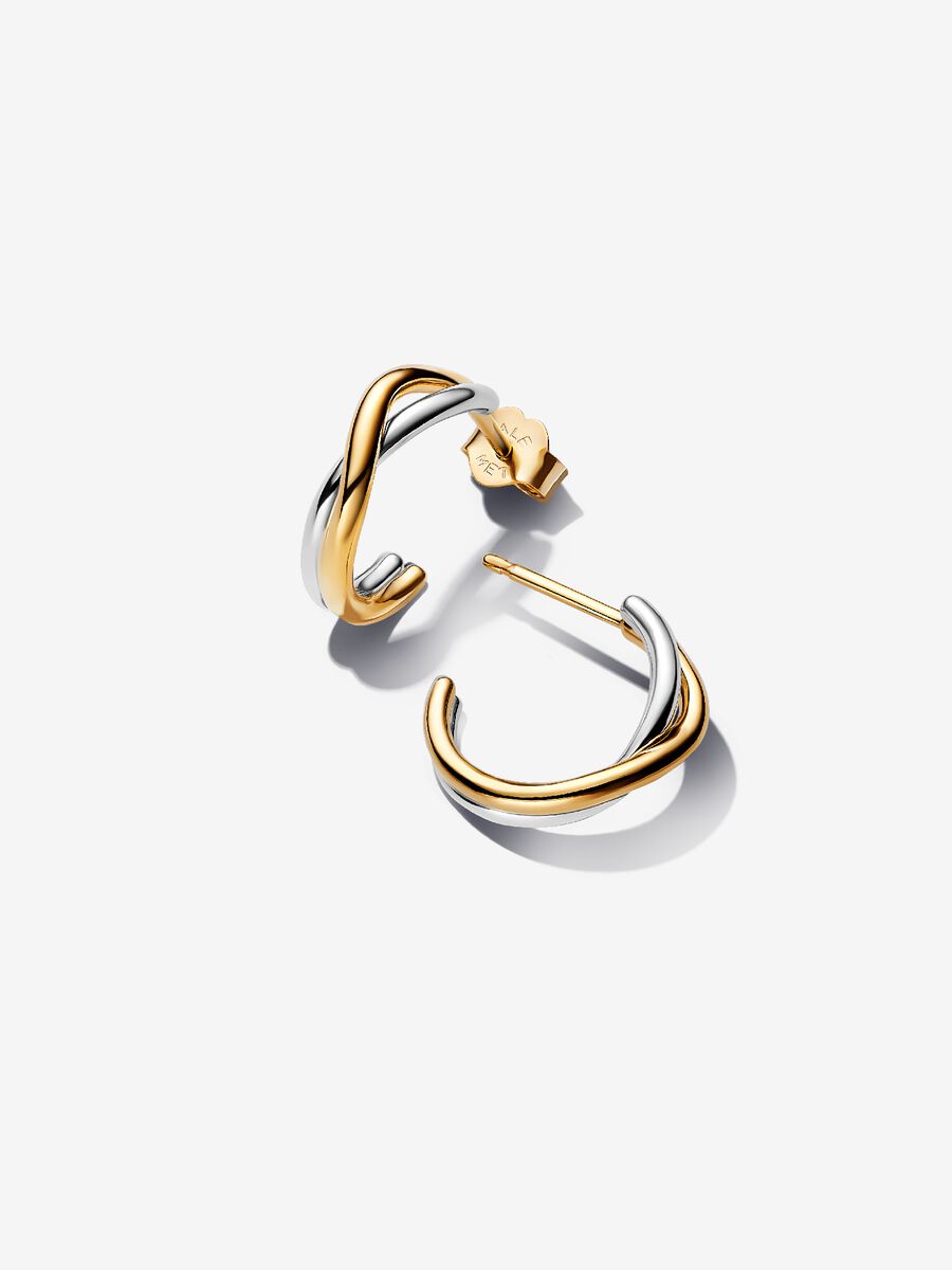 Orecchini Cerchi Aperti Fascia Intrecciata Bicolore Argento Sterling 925 Placcatura in Oro 14k - ORECCHINI
