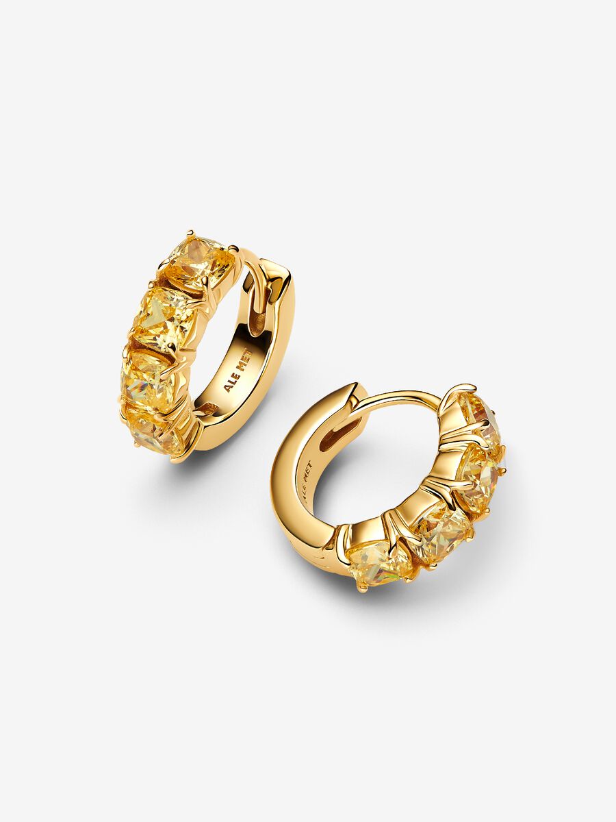 Orecchini Cerchi Cristalli Gialli Placcatura in Oro 14k - ORECCHINI