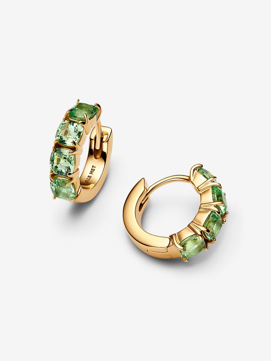 Orecchini Cerchi Cristalli Verdi Placcatura in Oro 14k - ORECCHINI
