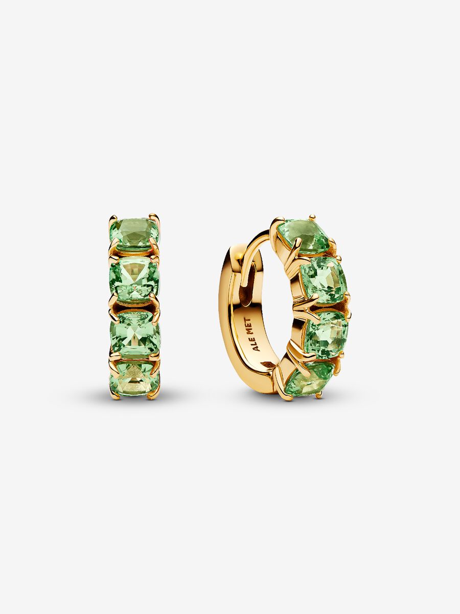 Orecchini Cerchi Cristalli Verdi Placcatura in Oro 14k - ORECCHINI