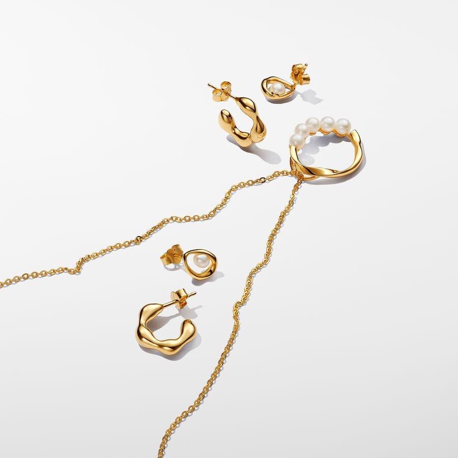 Orecchini Linea Sinuosa Ovale con Perla d'Acqua Dolce Coltivata