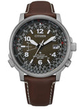 OROLOGIO ECO DRIVE CITIZEN IN ACCIAIO E PELLE RADIOCONTROLLANTO-PILOT