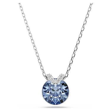 Pendente Bella V Taglio Round Blu Placcato rodio - COLLANA