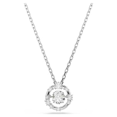 Pendente Constella Taglio Round Dancing stone Bianco Placcato rodio - COLLANA