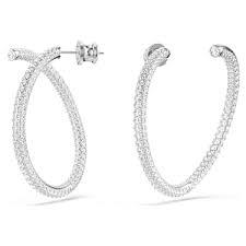 Swarovski Orecchini a cerchio Dextera Taglio Round, Bianchi, Placcato rodio