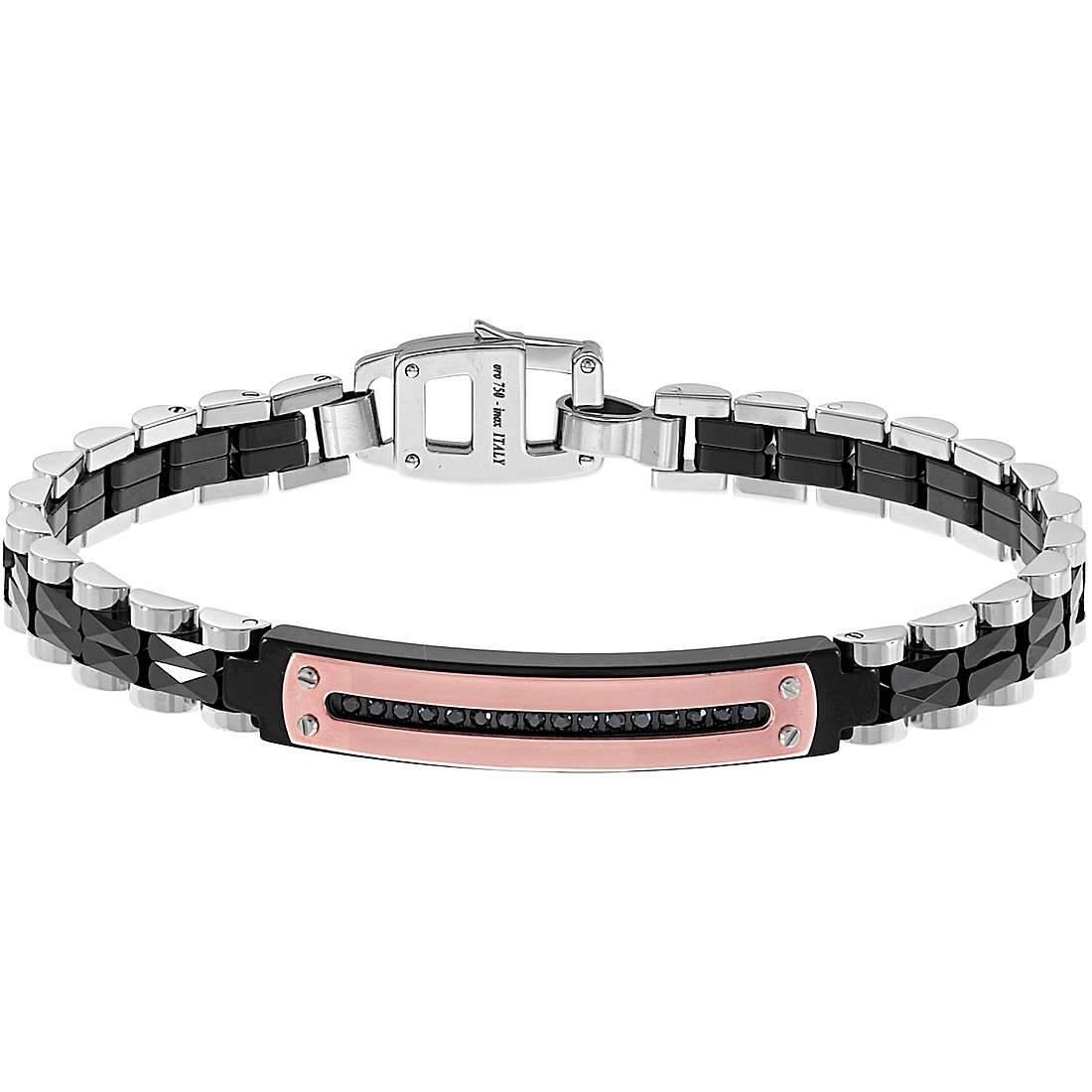 ZANCAN - BRACCIALE IN ACCIAIO E CERAMICA NERA CON PIETRE.