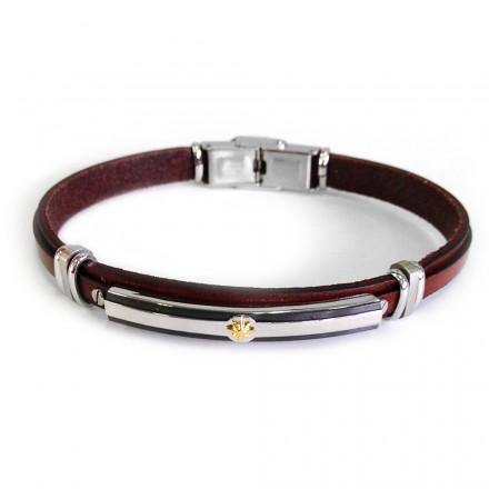 ZANCAN - BRACCIALE IN PELLE CON PLACCA IN ACCIAIO E ROSA DEI VENTI.
